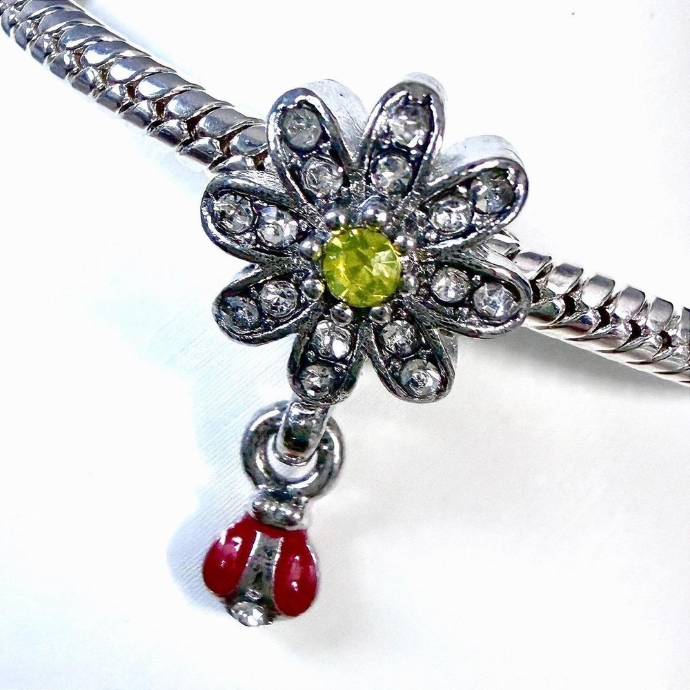 Bead Charm Fits Snake Chain Bracelet Daisy Ladybug Flower Silver